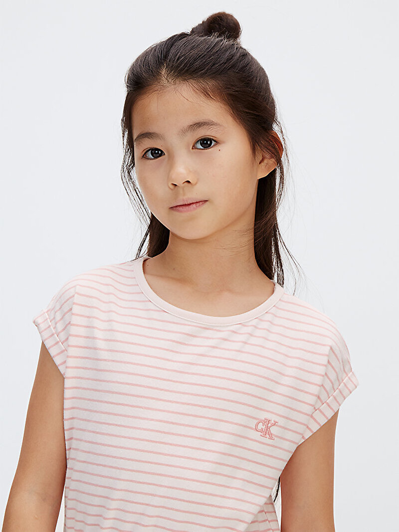 Calvin Klein Pembe Renkli Kız Çocuk Feeder Stripe Elbise