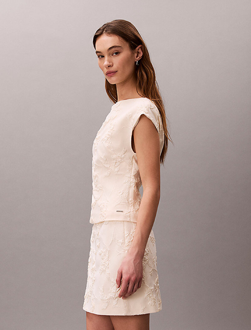 Calvin Klein Bej Renkli Kadın Cloque Mini Etek