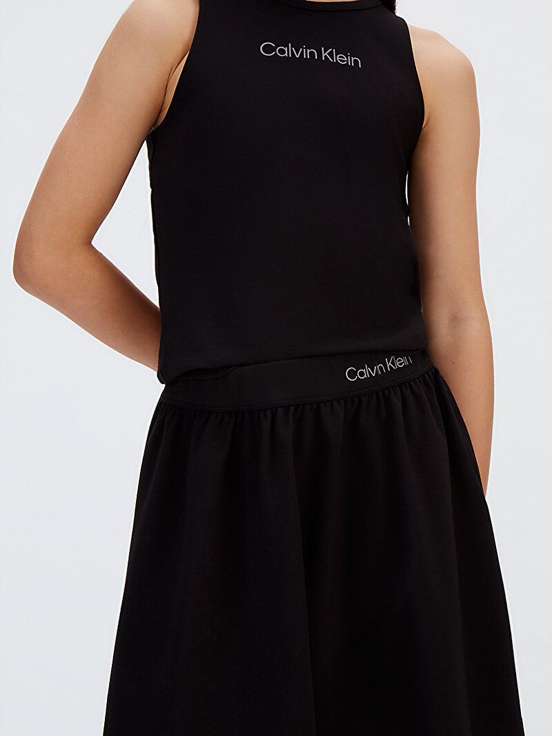 Calvin Klein Siyah Renkli Kız Çocuk Punto Logo Flare Etek