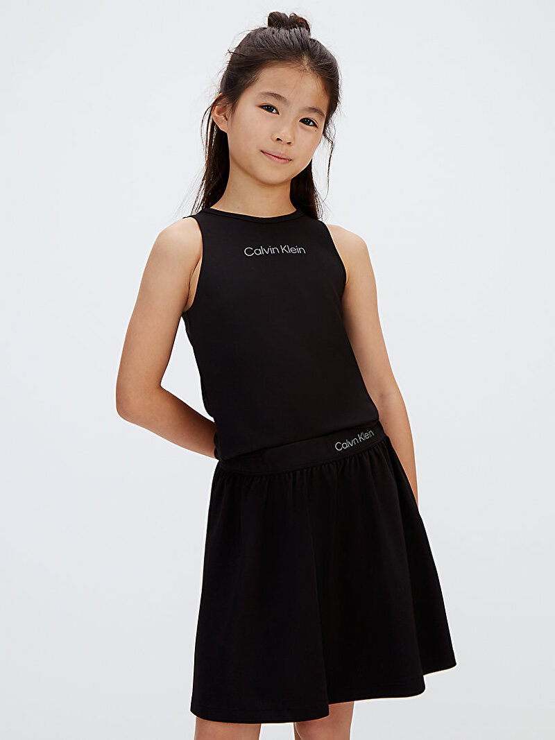Calvin Klein Siyah Renkli Kız Çocuk Punto Logo Flare Etek