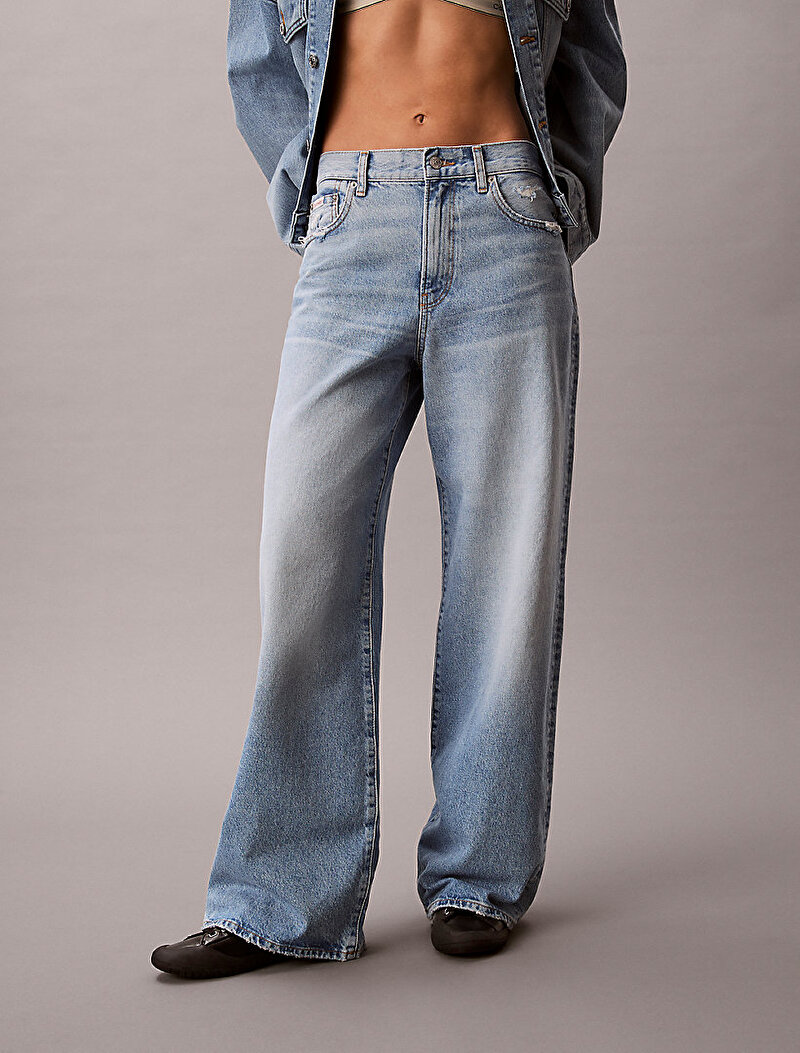 Calvin Klein Mavi Renkli Kadın The Wide Leg Tinted Jean Pantolon