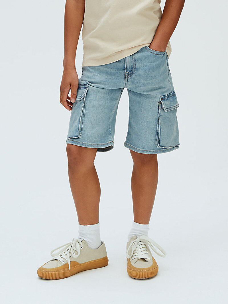 Calvin Klein Bej Renkli Erkek Çocuk Cargo Denim Şort