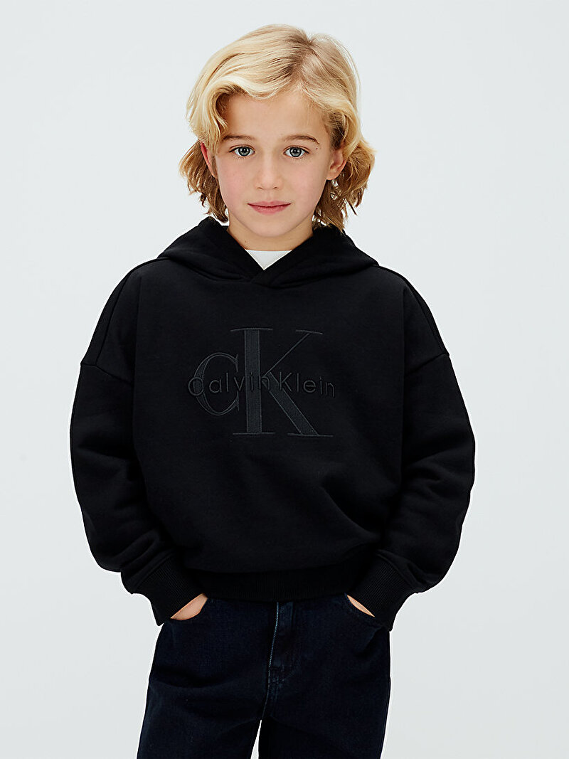 Calvin Klein Siyah Renkli Erkek Çocuk Mono Logo Hoodie