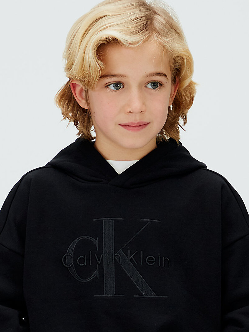 Calvin Klein Siyah Renkli Erkek Çocuk Mono Logo Hoodie