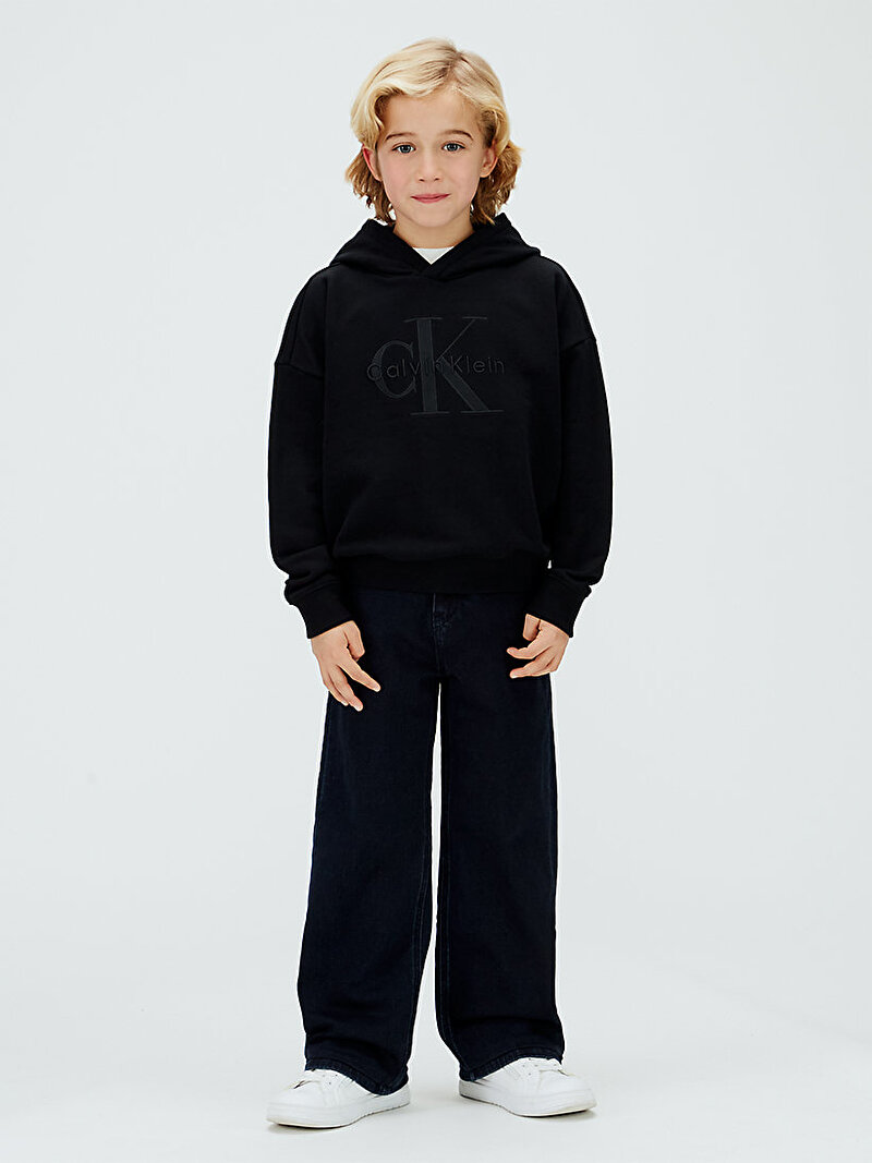 Calvin Klein Siyah Renkli Erkek Çocuk Mono Logo Hoodie