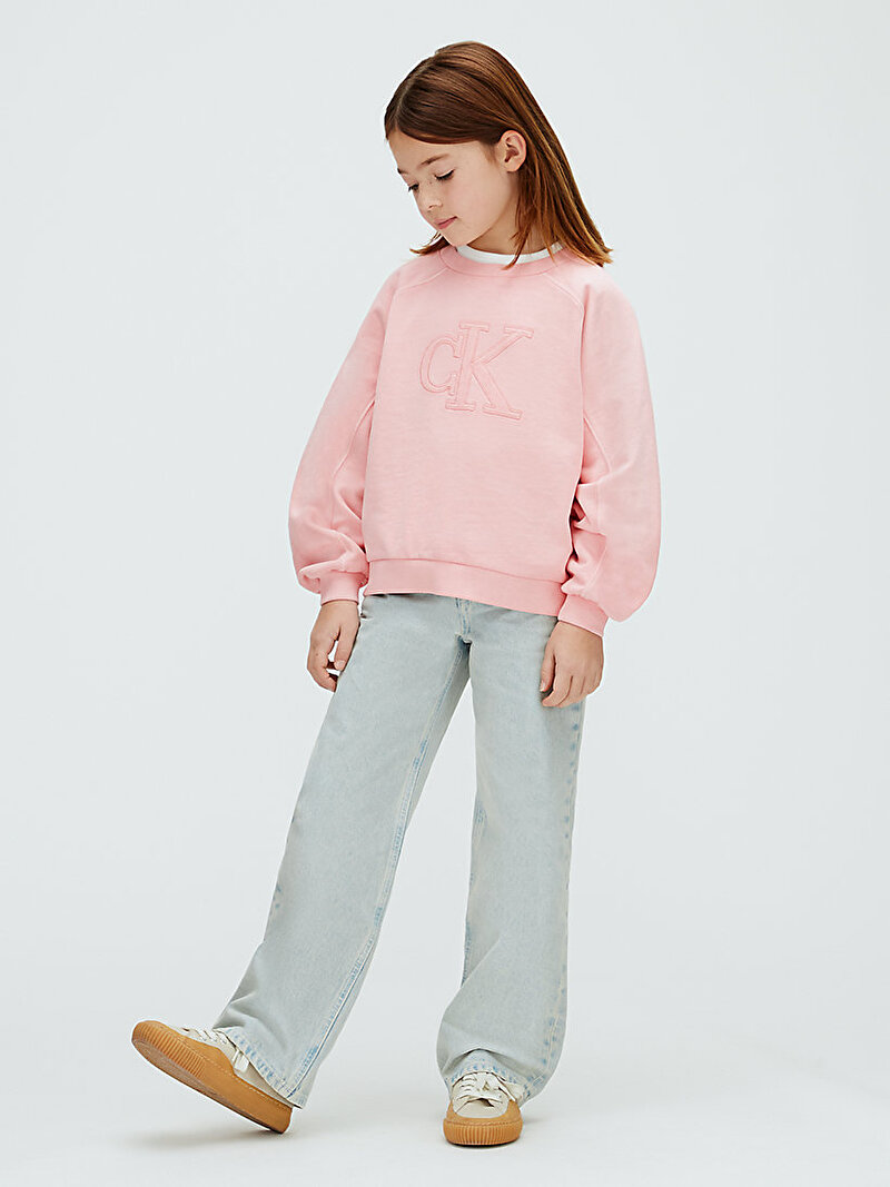 Calvin Klein Pembe Renkli Kız Çocuk CK Logo Sweatshirt