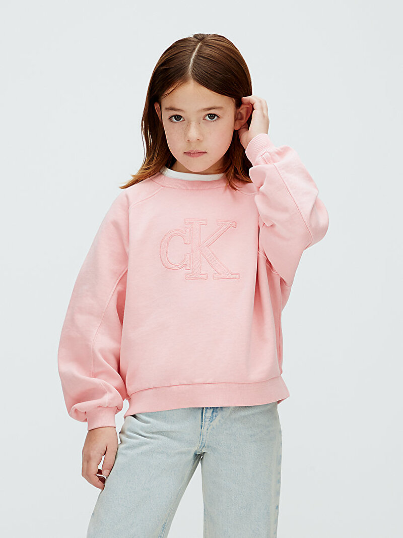 Calvin Klein Pembe Renkli Kız Çocuk CK Logo Sweatshirt