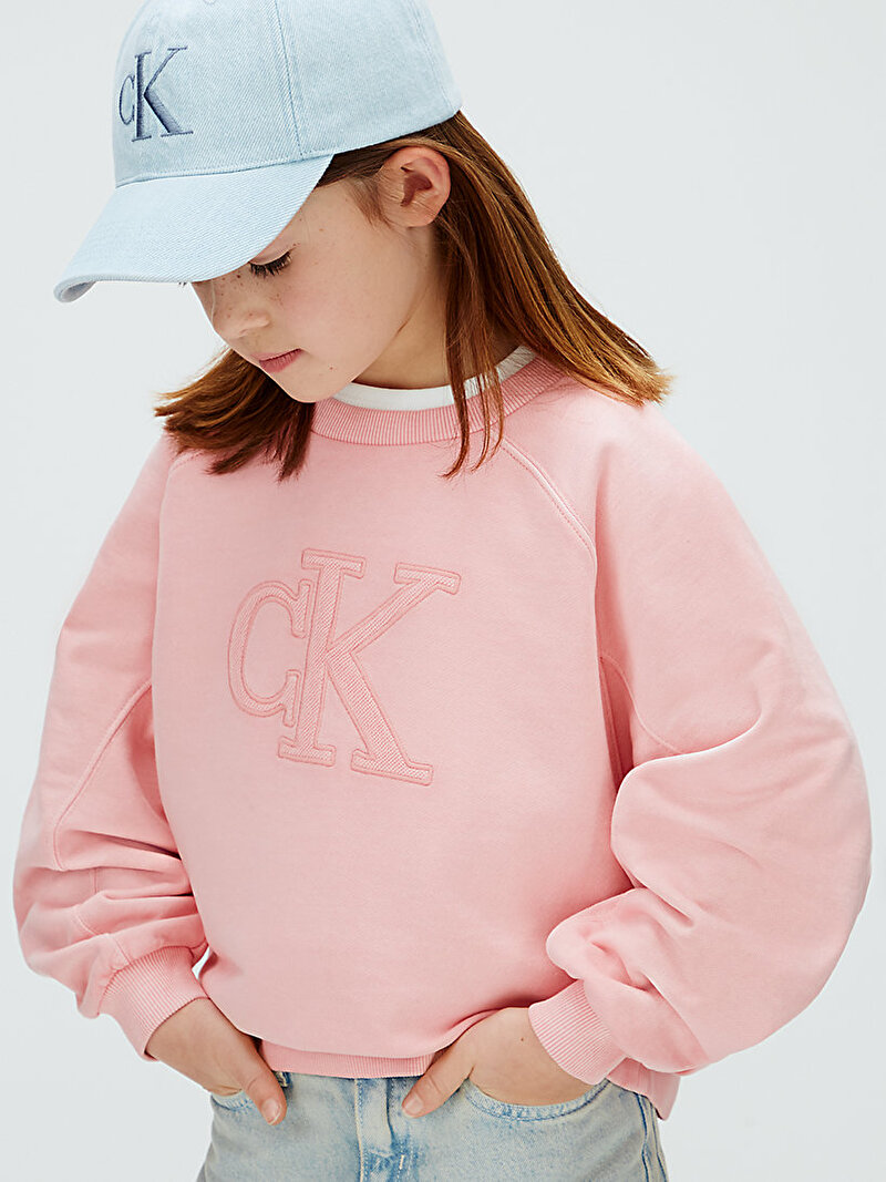 Calvin Klein Pembe Renkli Kız Çocuk CK Logo Sweatshirt