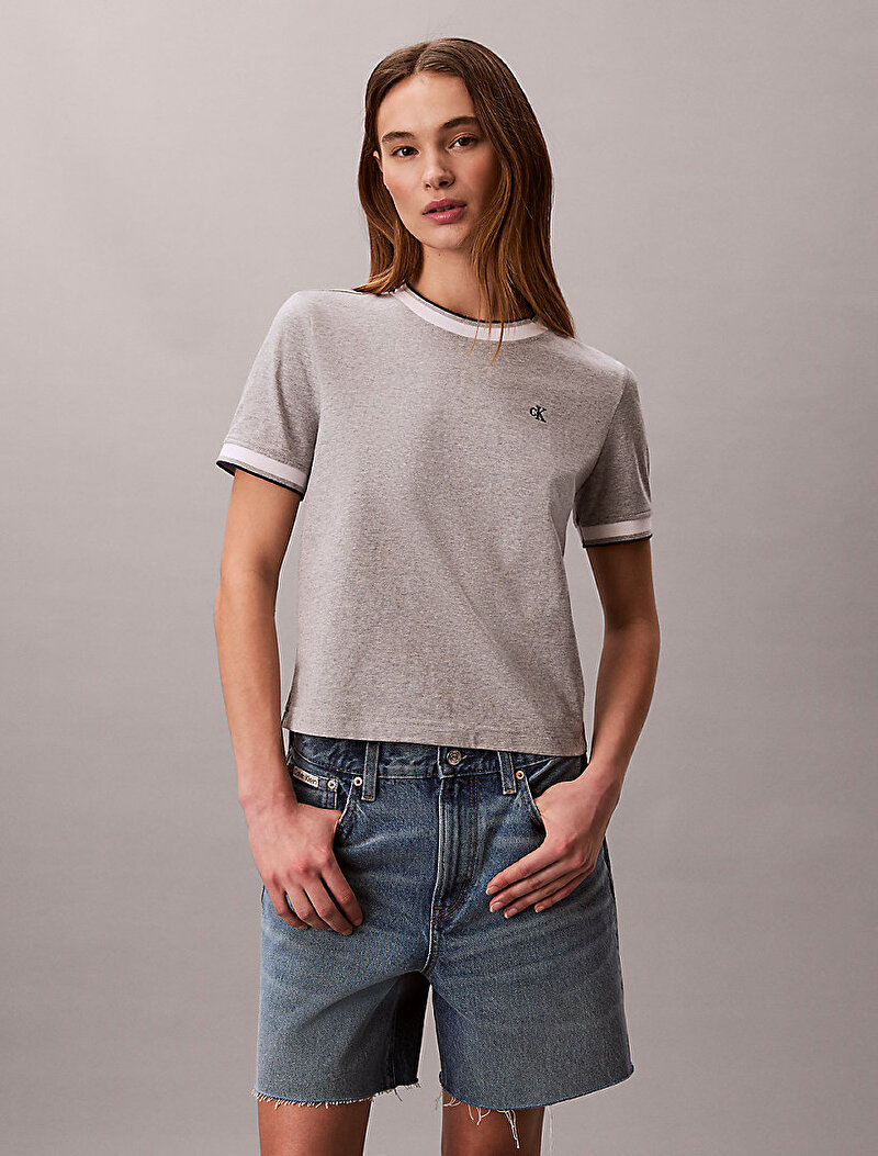 Calvin Klein Gri Renkli Kadın Monogram T-shirt