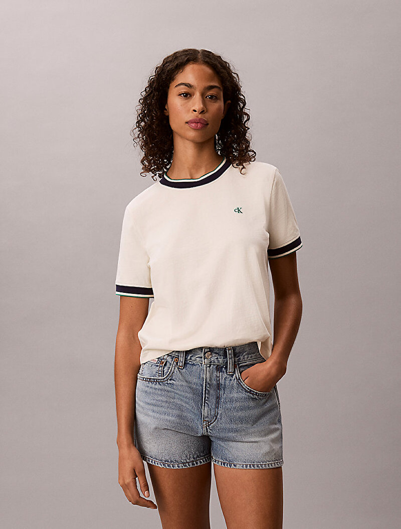 Calvin Klein Beyaz Renkli Kadın Monogram T-shirt