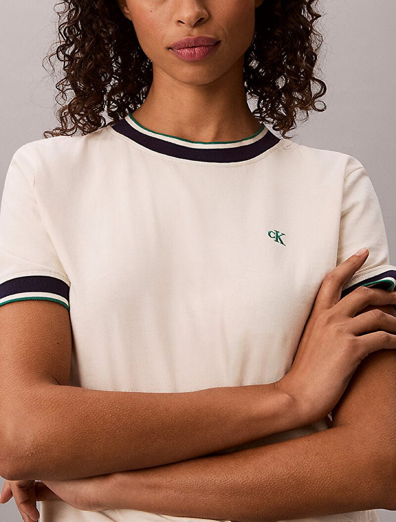 Calvin Klein Beyaz Renkli Kadın Monogram T-shirt