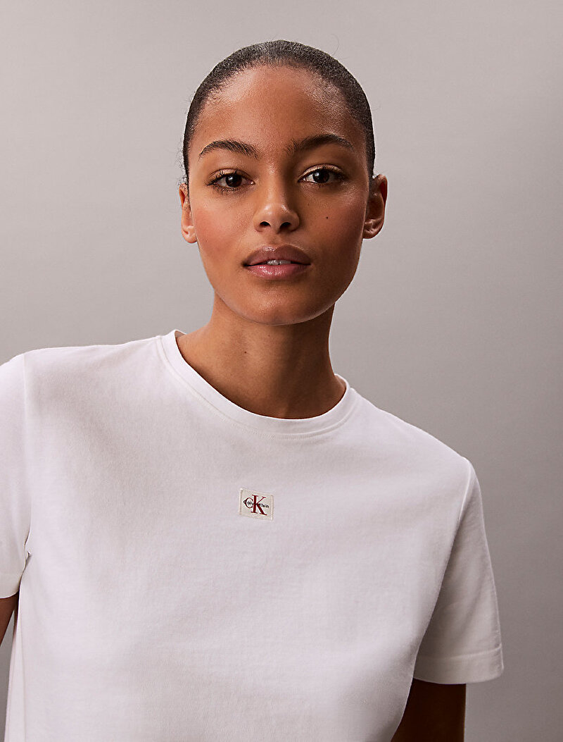 Calvin Klein Beyaz Renkli Kadın Woven Label Classic T-shirt