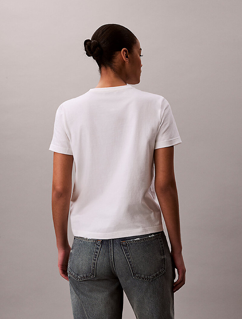 Calvin Klein Beyaz Renkli Kadın Woven Label Classic T-shirt