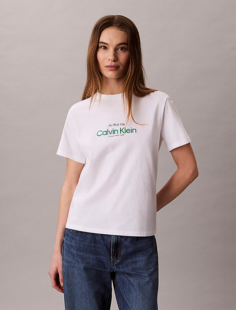 Calvin Klein Beyaz Renkli Kadın Classic T-shirt