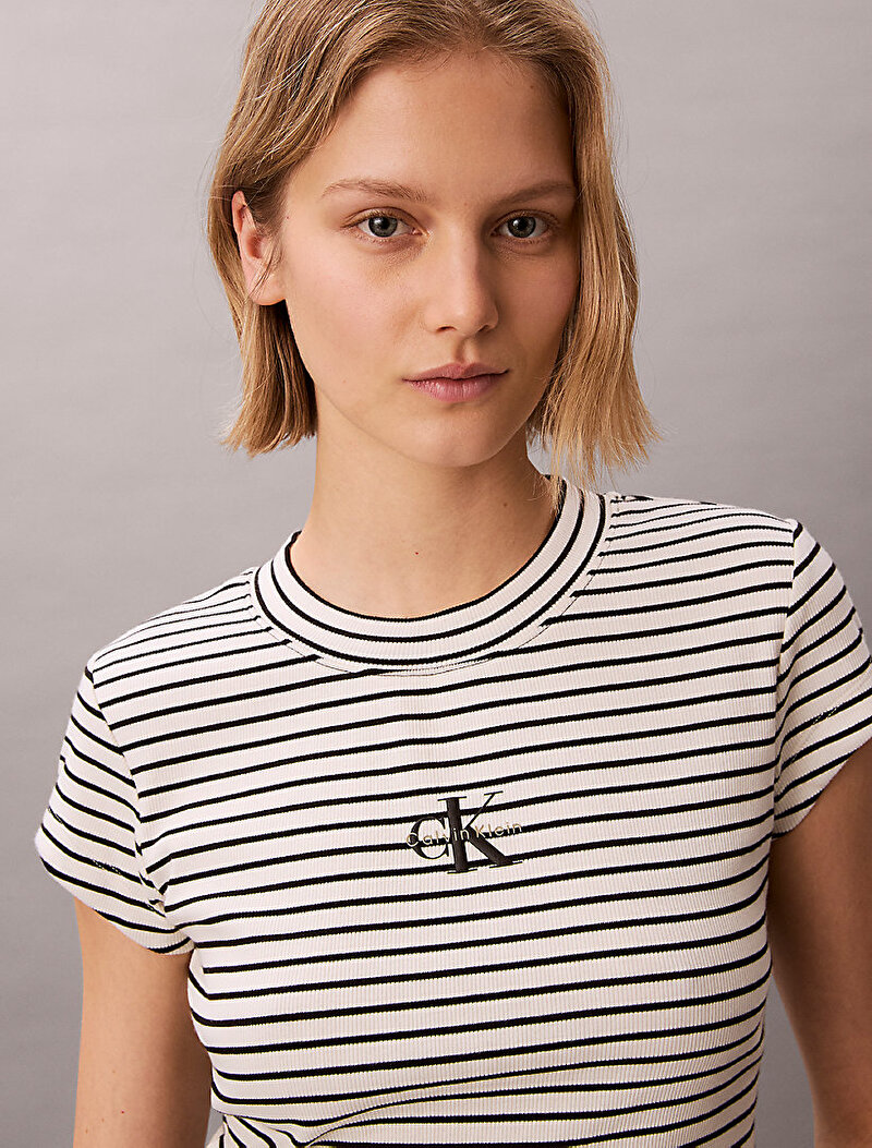 Calvin Klein Siyah Renkli Kadın Striped Monologo Baby T-shirt