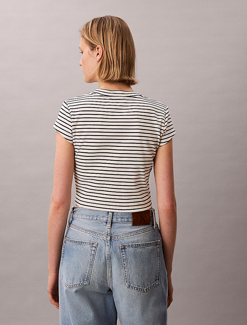 Calvin Klein Siyah Renkli Kadın Striped Monologo Baby T-shirt