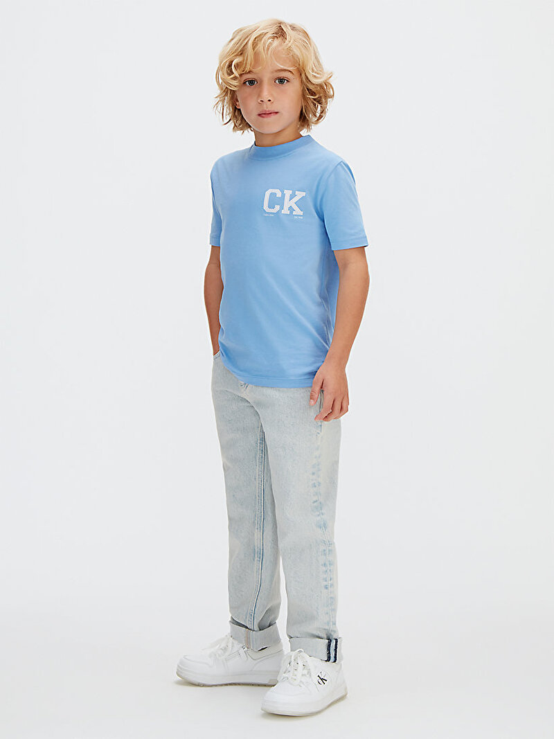 Calvin Klein Mavi Renkli Erkek Çocuk CK Chest Logo T-shirt
