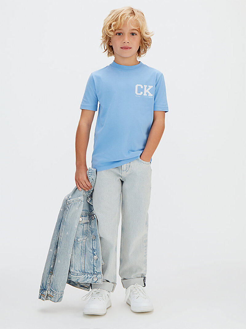 Calvin Klein Mavi Renkli Erkek Çocuk CK Chest Logo T-shirt