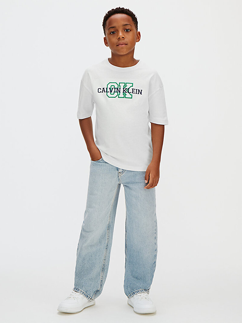 Calvin Klein Beyaz Renkli Erkek Çocuk Varsity Logo T-shirt