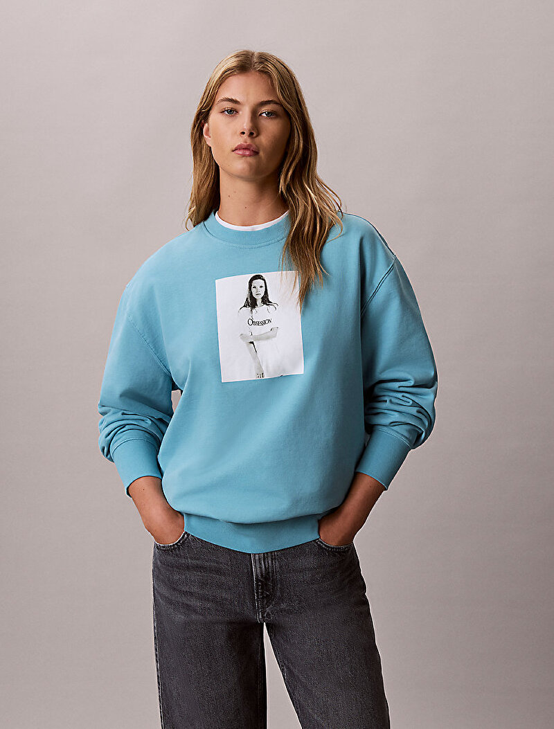 Calvin Klein Mavi Renkli Kadın Kate Obsession Boyfriend Sweatshirt