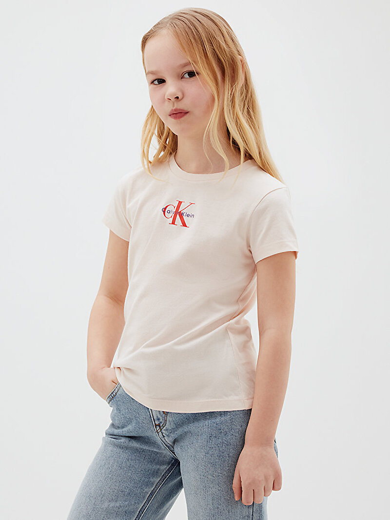 Calvin Klein Pembe Renkli Kız Çocuk Micro Monogram Top T-shirt