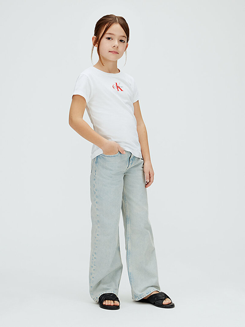 Calvin Klein Beyaz Renkli Kız Çocuk Micro Monogram Top T-shirt