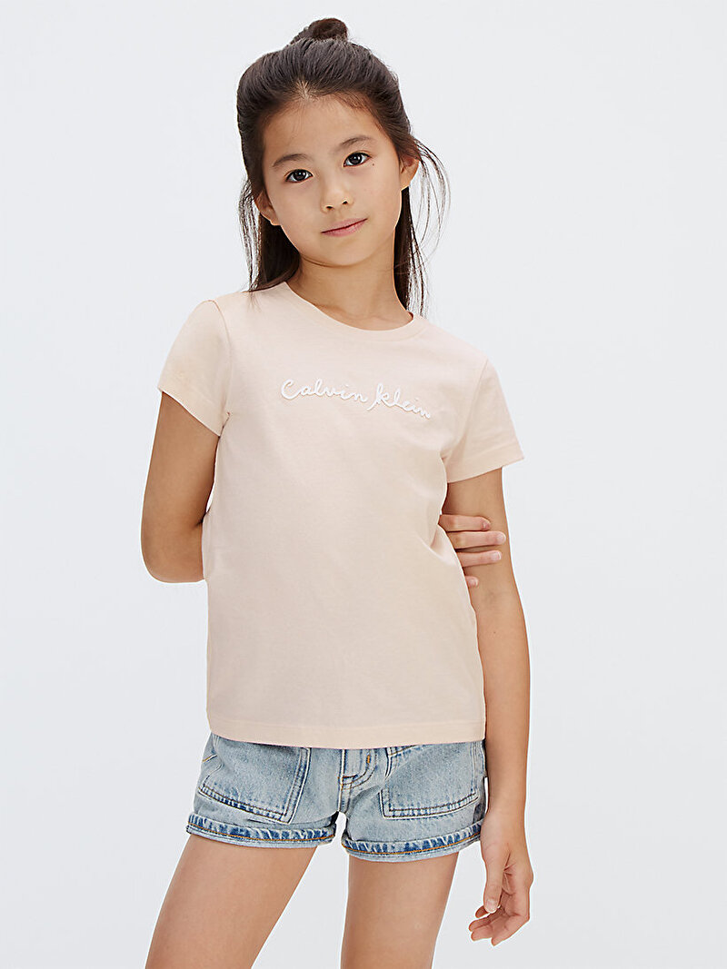 Calvin Klein Pembe Renkli Kız Çocuk Logo Slim T-shirt