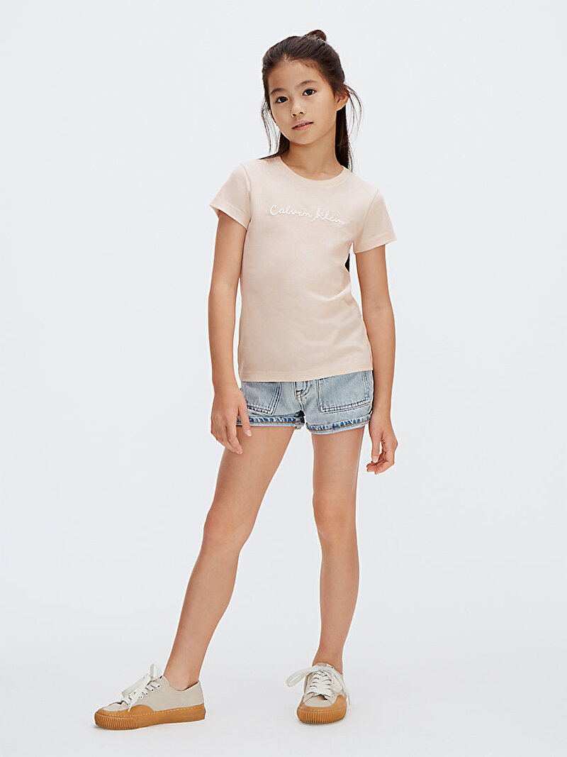 Calvin Klein Pembe Renkli Kız Çocuk Logo Slim T-shirt