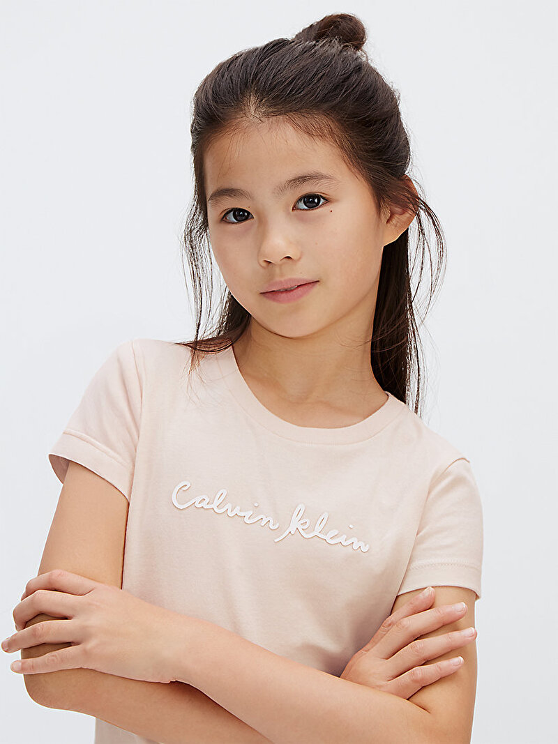 Calvin Klein Pembe Renkli Kız Çocuk Logo Slim T-shirt