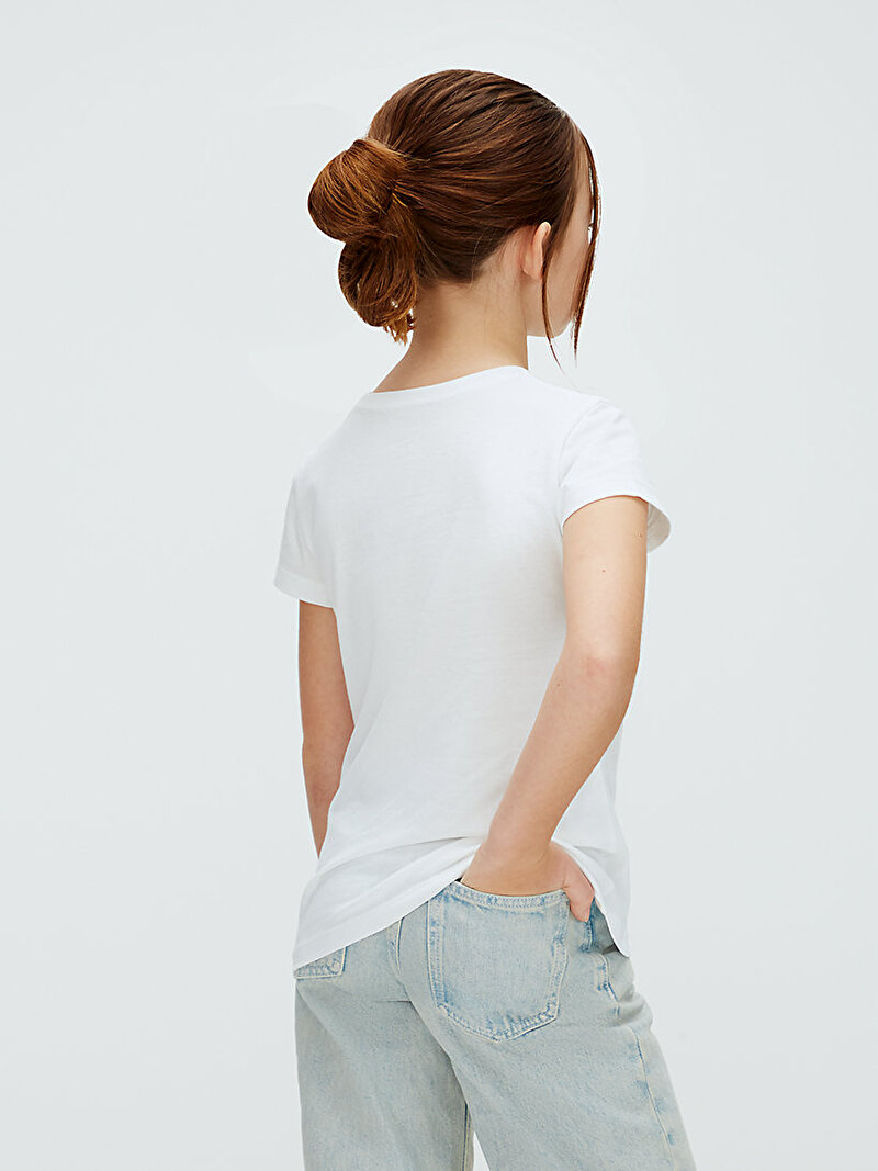 Calvin Klein Beyaz Renkli Kız Çocuk Logo Slim T-shirt
