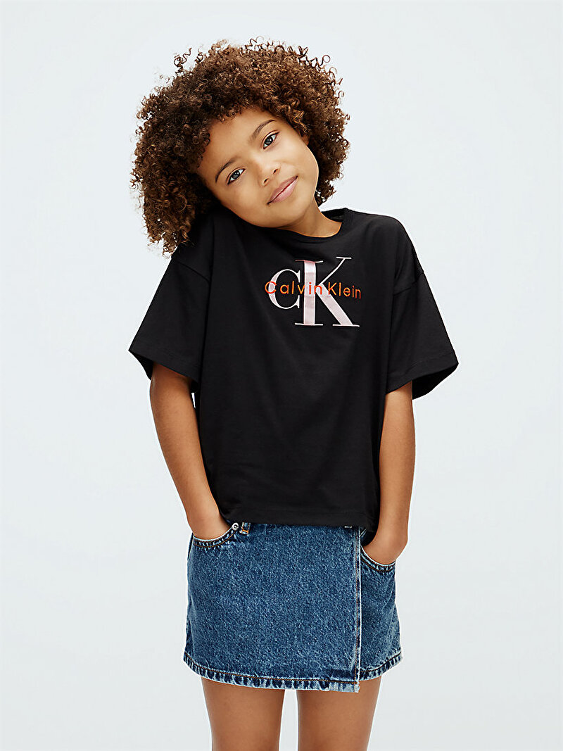 Calvin Klein Siyah Renkli Kız Çocuk Seasonal Monologo T-shirt