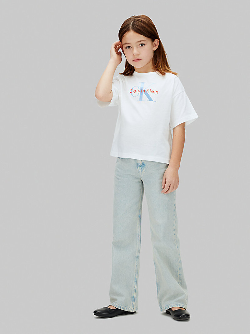 Calvin Klein Beyaz Renkli Kız Çocuk Seasonal Monologo T-shirt