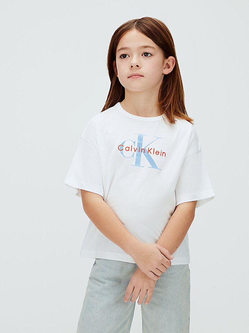 Calvin Klein Beyaz Renkli Kız Çocuk Seasonal Monologo T-shirt