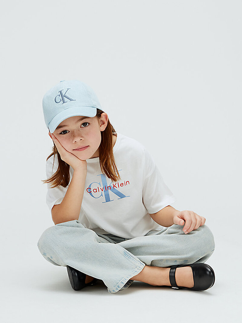 Calvin Klein Beyaz Renkli Kız Çocuk Seasonal Monologo T-shirt
