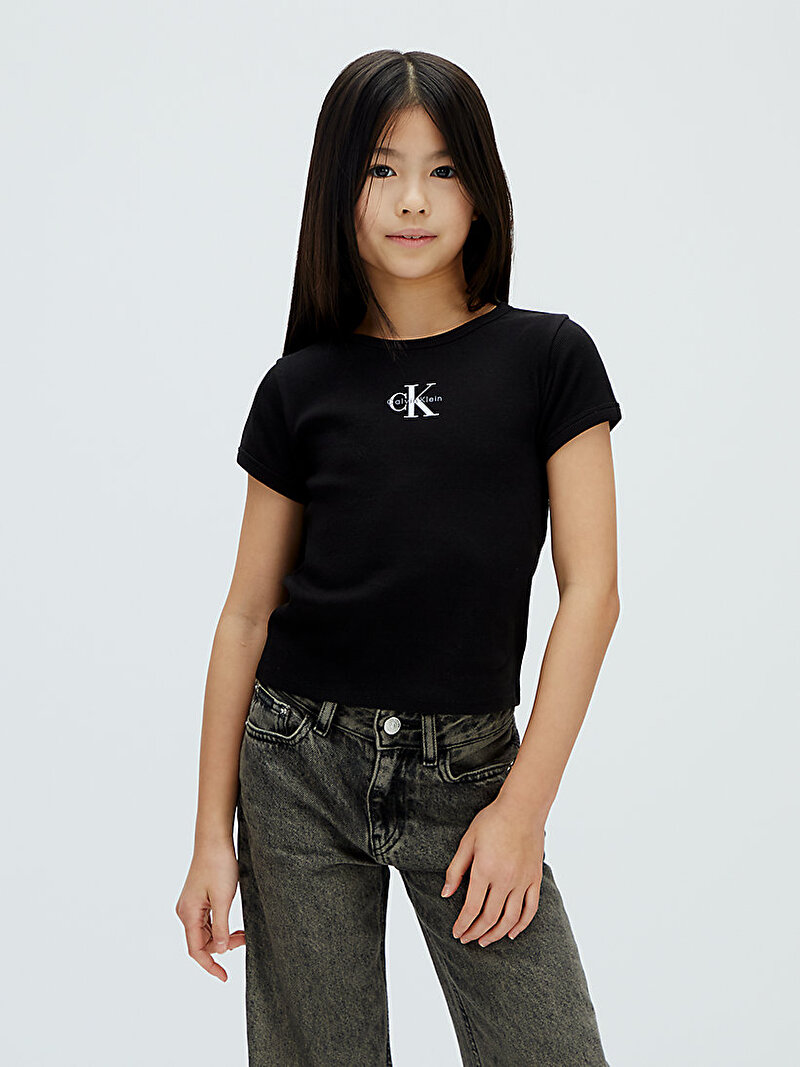 Calvin Klein Siyah Renkli Kız Çocuk Monologo Rib Baby T-shirt