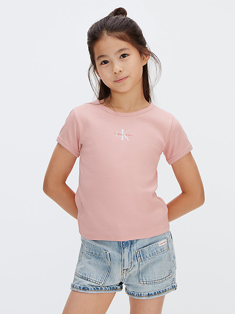 Calvin Klein Pembe Renkli Kız Çocuk Monologo Rib Baby T-shirt