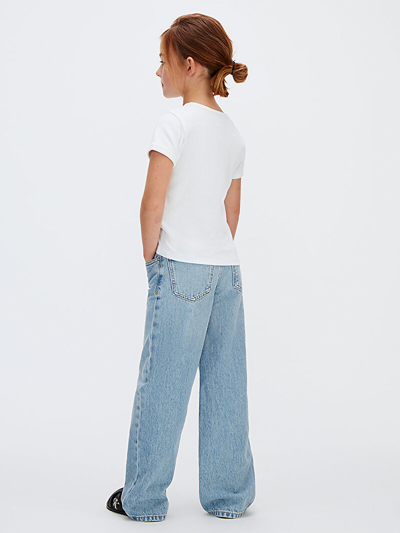 Calvin Klein Beyaz Renkli Kız Çocuk Monologo Rib Baby T-shirt