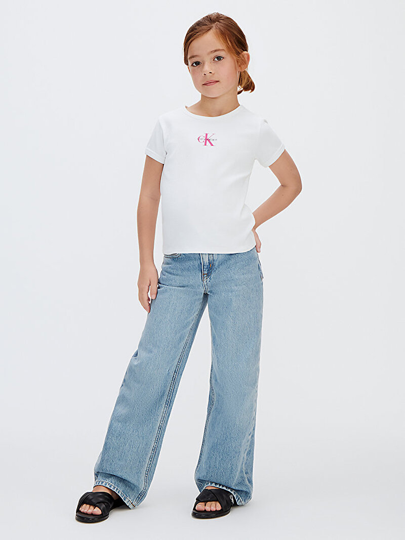 Calvin Klein Beyaz Renkli Kız Çocuk Monologo Rib Baby T-shirt