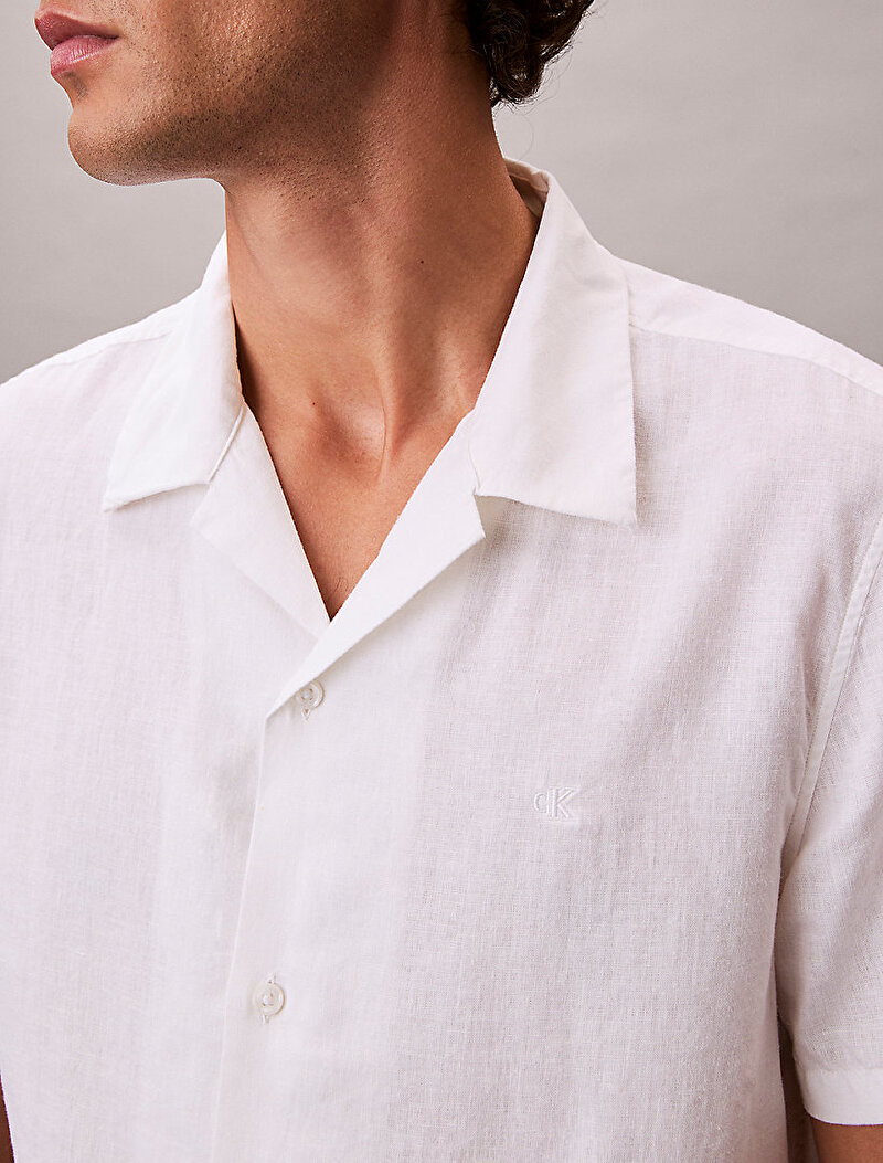 Calvin Klein Beyaz Renkli Erkek Camp Collar Solid Gömlek