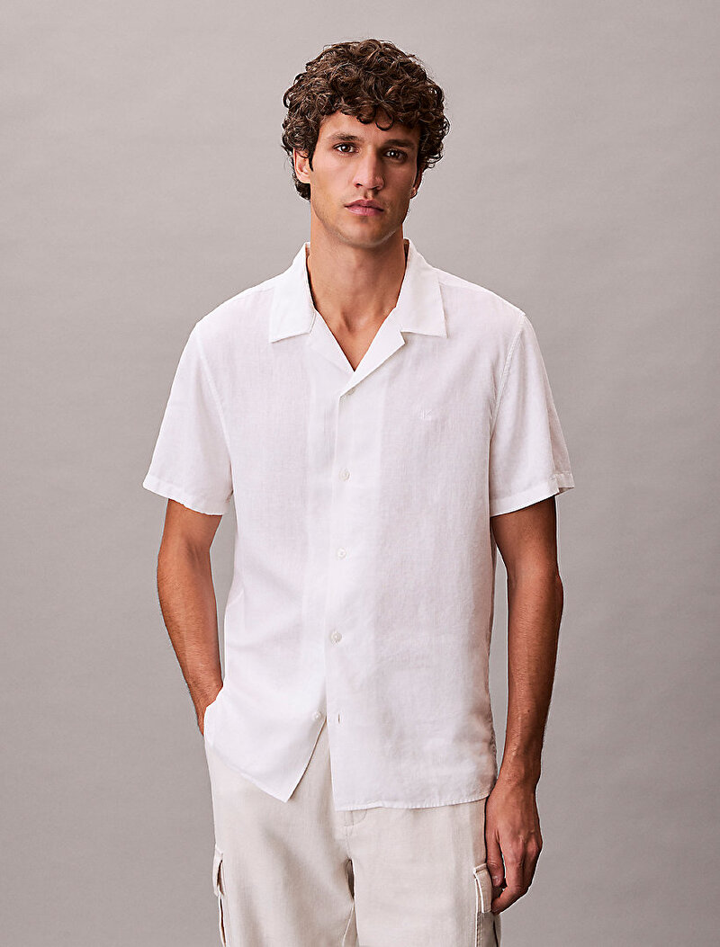 Calvin Klein Beyaz Renkli Erkek Camp Collar Solid Gömlek