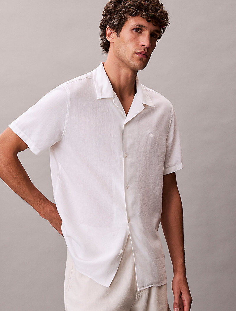 Calvin Klein Beyaz Renkli Erkek Camp Collar Solid Gömlek