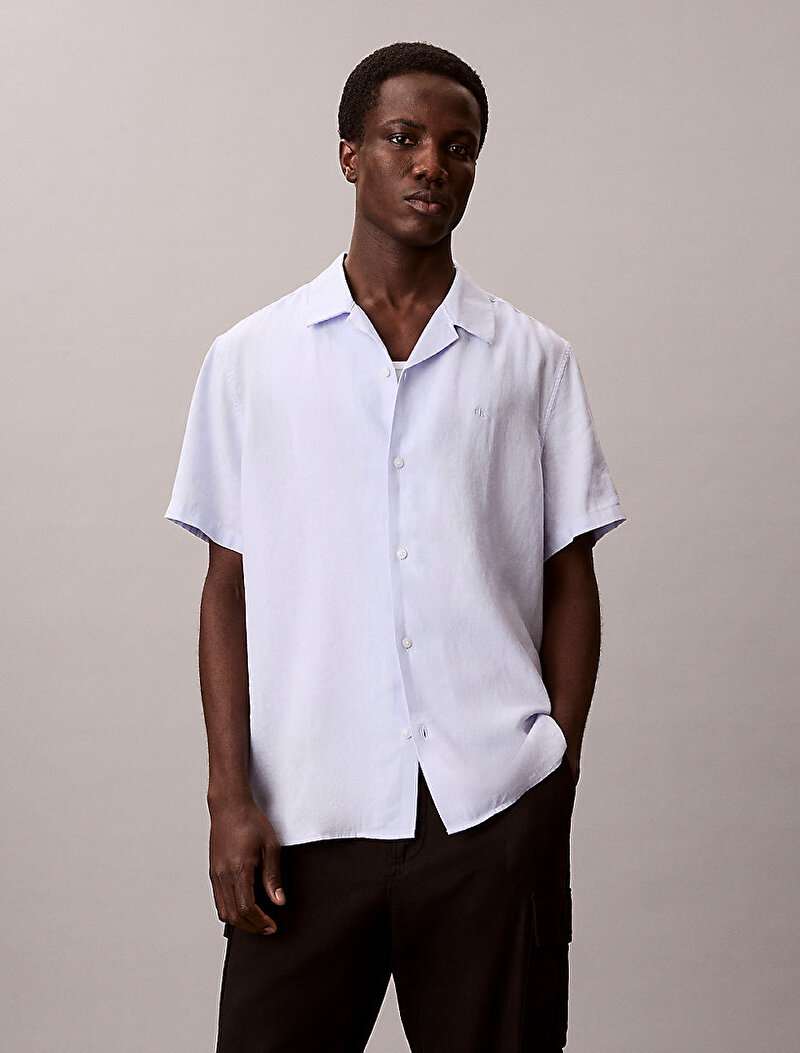Calvin Klein Mavi Renkli Erkek Camp Collar Solid Gömlek
