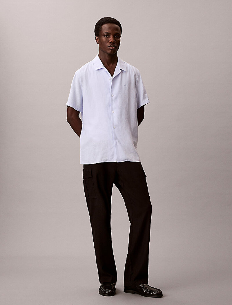 Calvin Klein Mavi Renkli Erkek Camp Collar Solid Gömlek