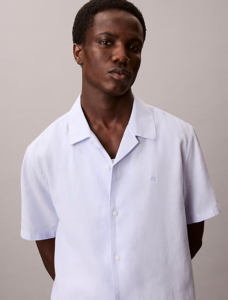 Calvin Klein Mavi Renkli Erkek Camp Collar Solid Gömlek