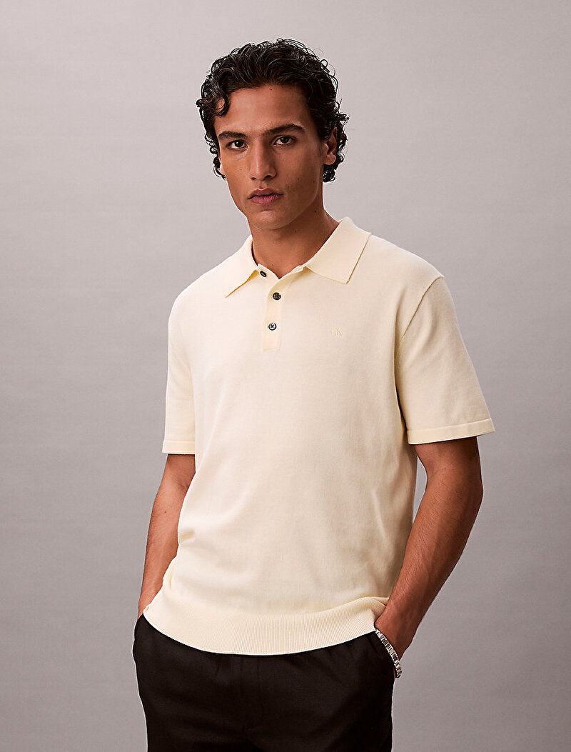 Calvin Klein Sarı Renkli Erkek Supima Cotton Kazak