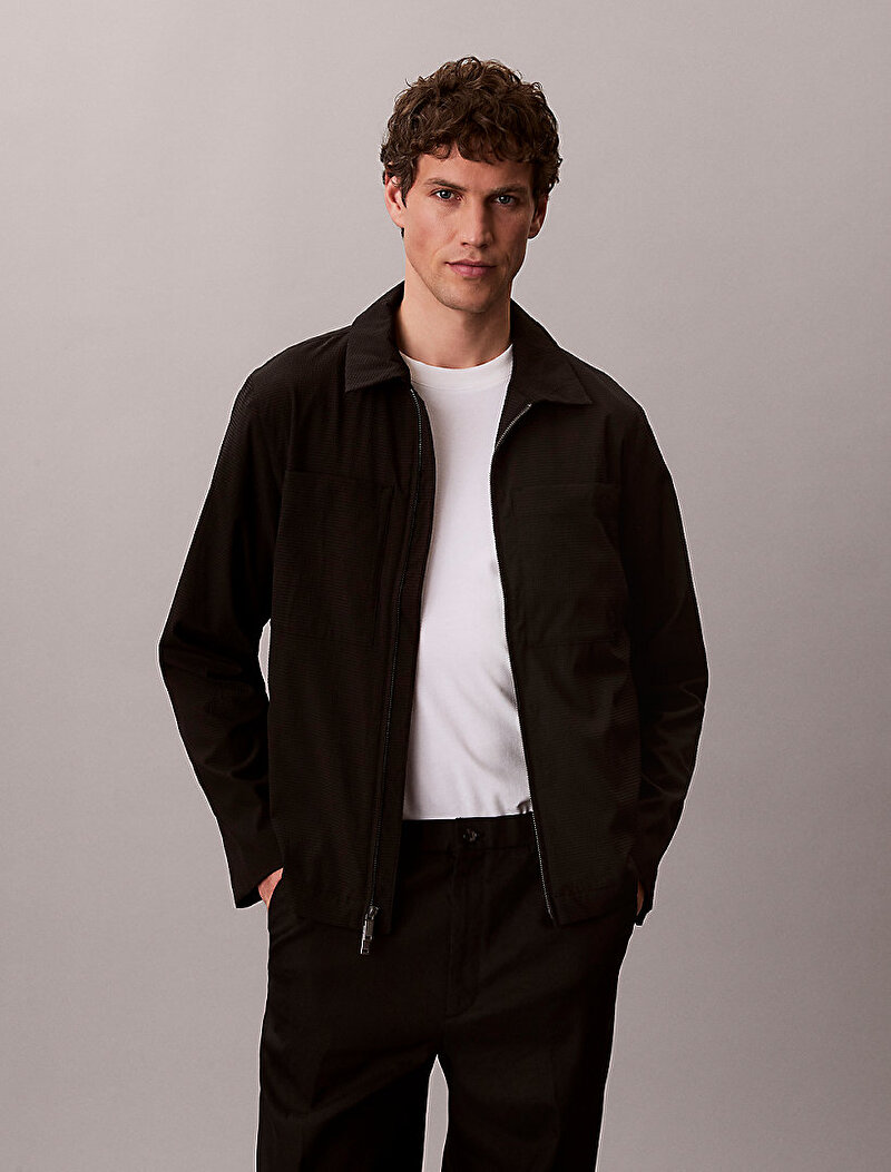 Calvin Klein Siyah Renkli Erkek Seersucker Blouson Ceket
