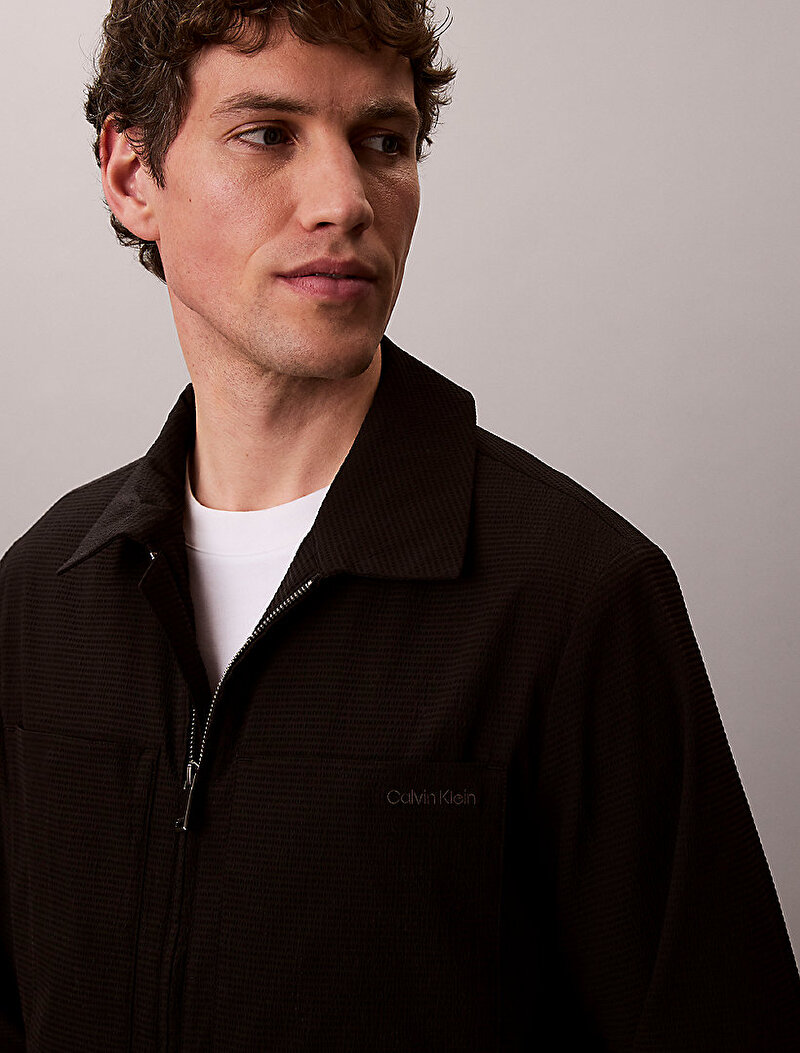 Calvin Klein Siyah Renkli Erkek Seersucker Blouson Ceket