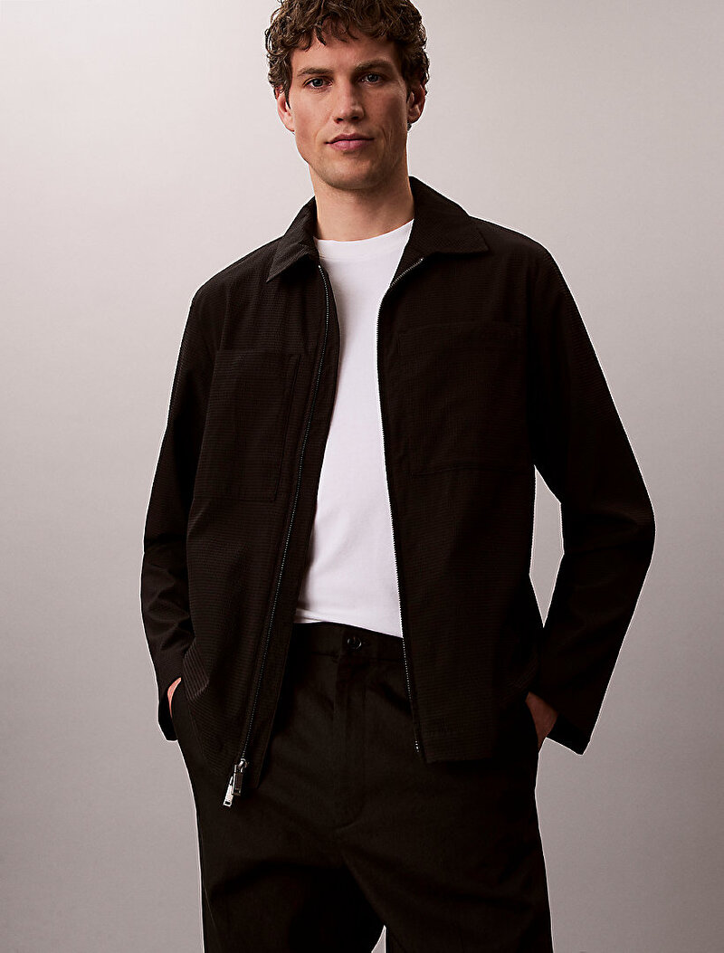 Calvin Klein Siyah Renkli Erkek Seersucker Blouson Ceket