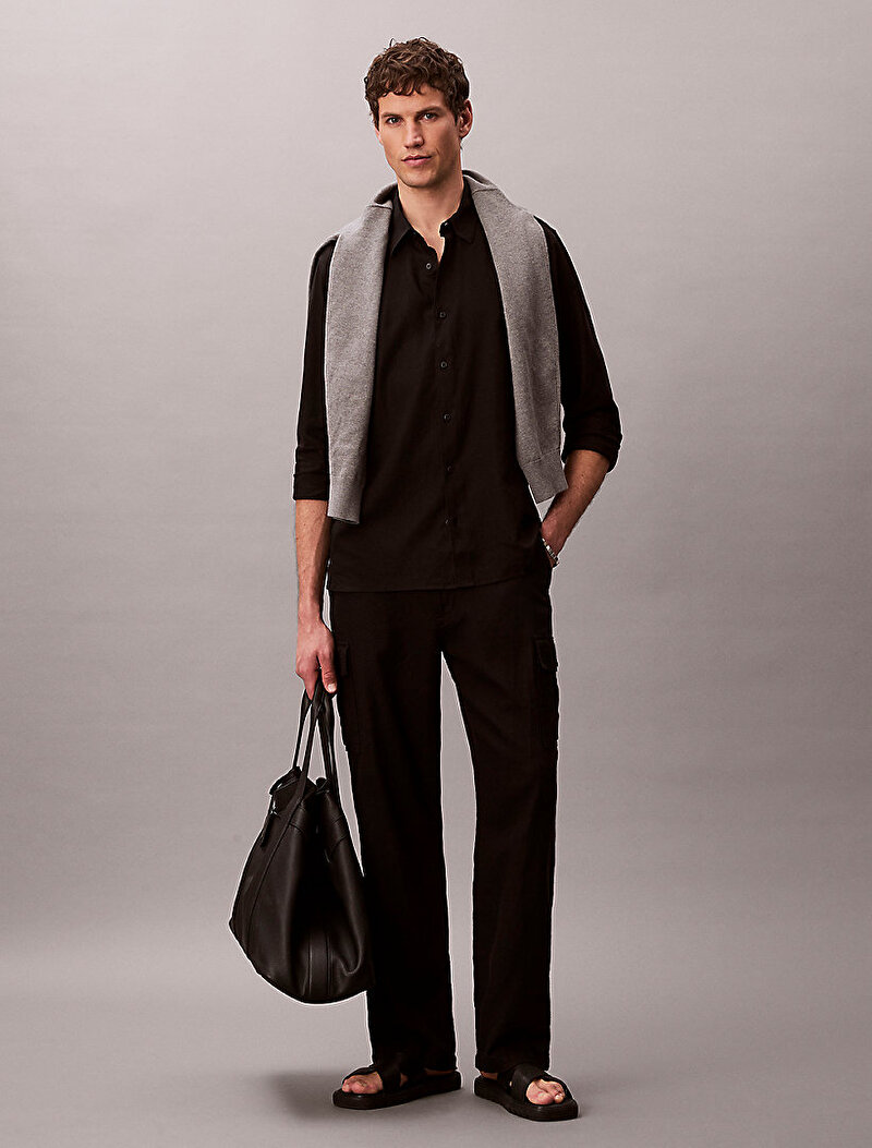 Calvin Klein Siyah Renkli Erkek Solid Linen Class Gömlek