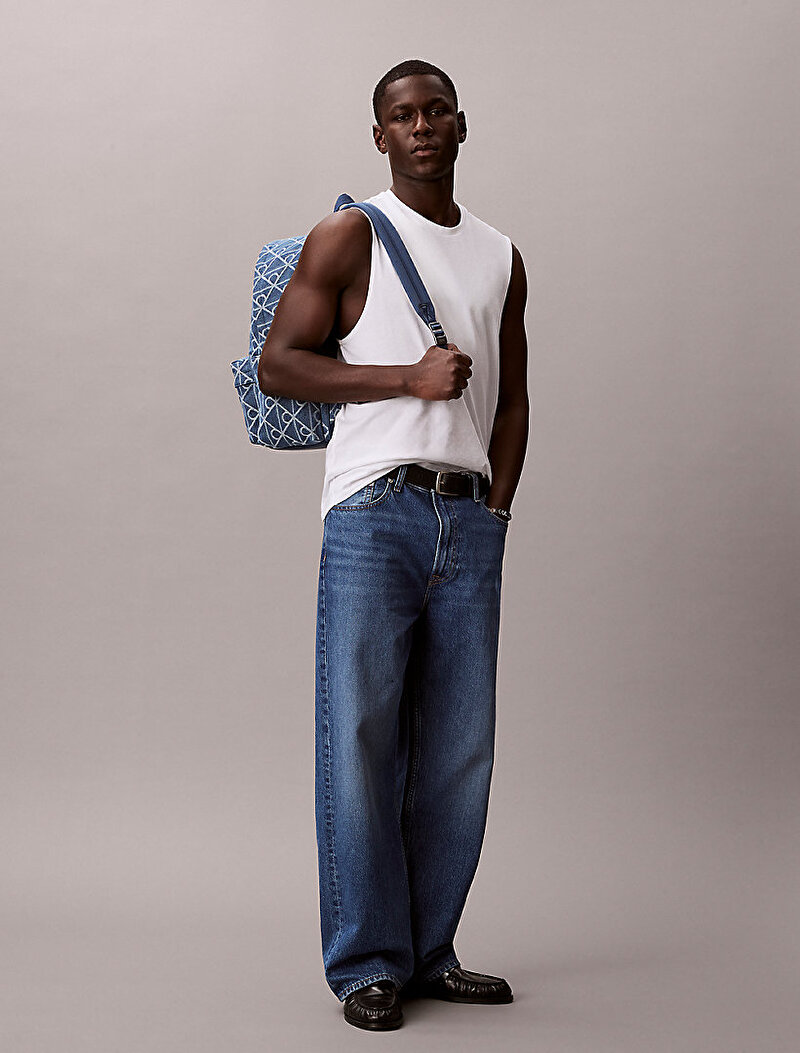 Calvin Klein Mavi Renkli Erkek Emblem Denim Sırt Çantası